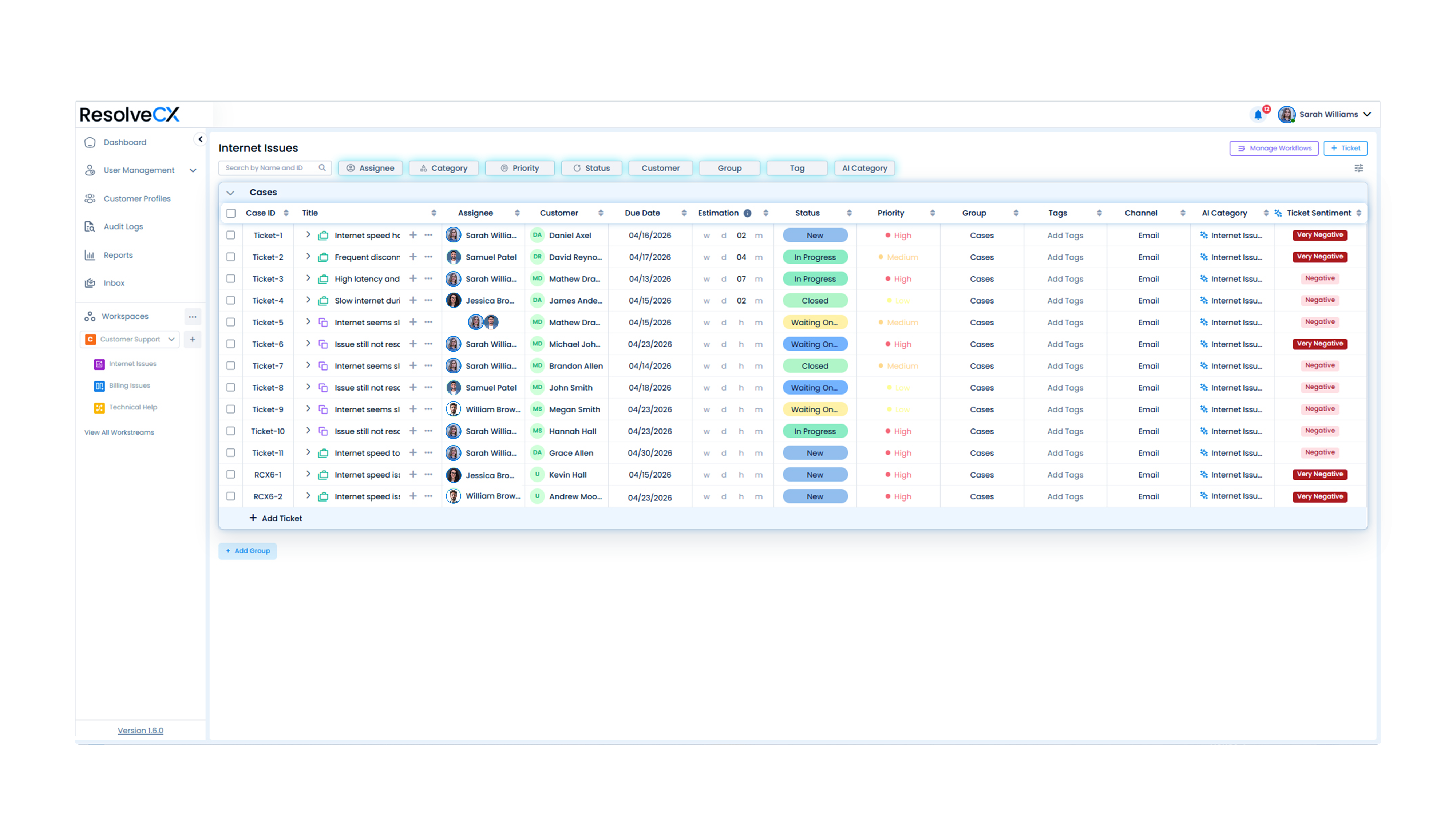 ResolveCX Cases list